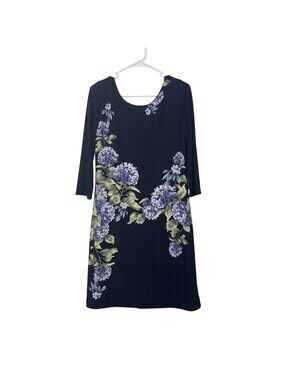 White House Black Market Floral Print Reversible Midi Dress Stretch Black Size M